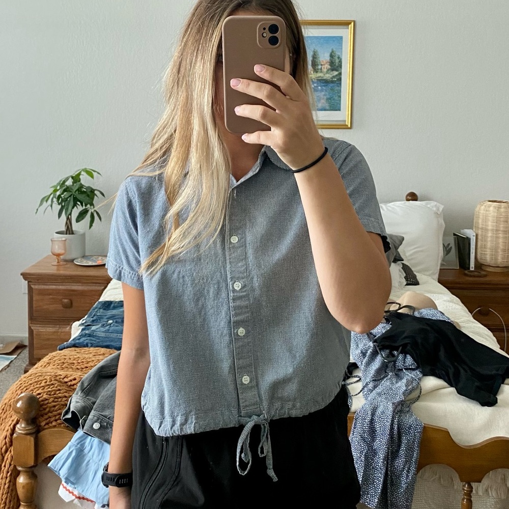 Vintage Cropped Button Down with Tie